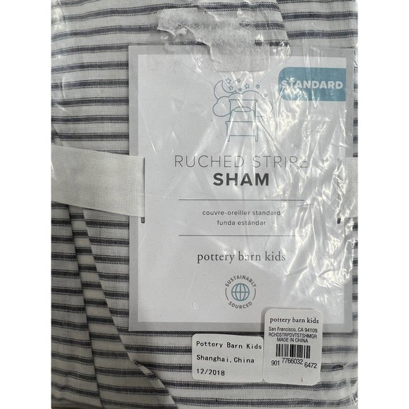 Pottery Barn Bedding Pottery Barn Pb Kids Blue White Ticking Ruched Stripe Sham Standard New